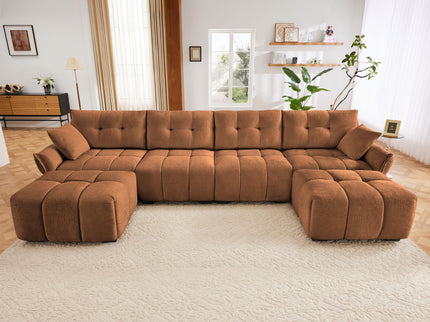 Sofa Set With Ottoman And Pillows, Textured, High Resilience Cushions