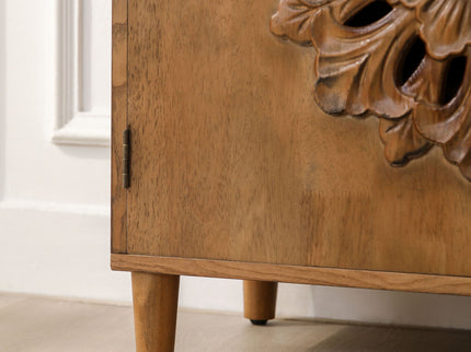 2 Door Accent Storage Cabinet With Floral Design, Sideboard For Living Room - Dark Brown