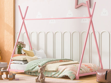 Metal House Platform Bed With Triangle Structure, Low Profile Design