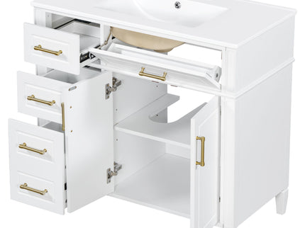 Bathroom Vanity With Sink, 4 Drawers, 2 Doors