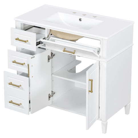 Bathroom Vanity With Sink, 4 Drawers, 2 Doors