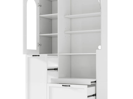 Tall Freestanding Kitchen Pantry Cabinet With Arched Glass Door