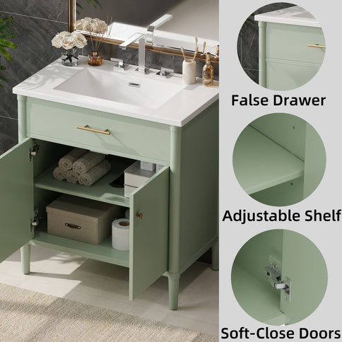 Bathroom Vanity With Sink, Soft Close Doors And Adjustable Shelf