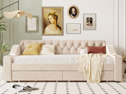 Upholstered Daybed With Storage Armrests And USB Port