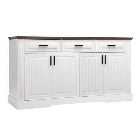 Fluted Sideboard Buffet Cabinet With 4 Doors And 3 Drawers