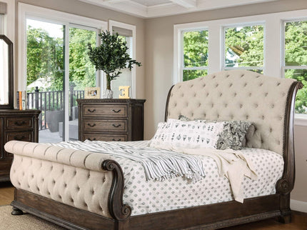 Sleigh Bed With Button Tufted Fabric Headboard And Footboard
