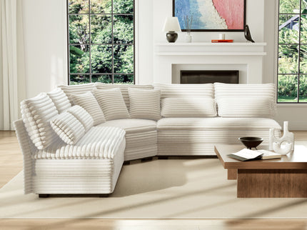 5 Seater L Shaped Sectional Sofa With Curved Corner, 7 Pillows