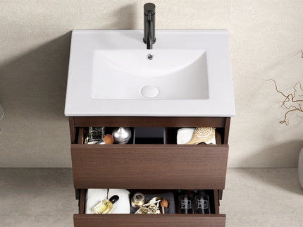Wall-Mounted Bathroom Vanity, Soft-Close Drawer, Premium Slides - Black Brown