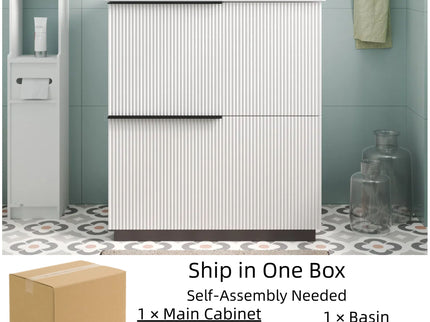 Fluted Bathroom Vanity With Ceramic Sink, Soft Close Slides