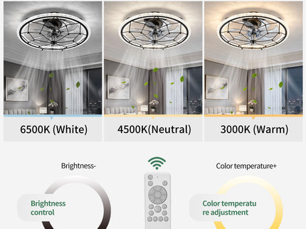 Caged Ceiling Fan With Remote Control Lights, 6 Speeds, 3 Color Temperature LED - Antique Black