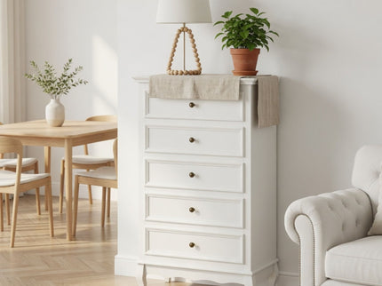 5 Drawer Tall Wide Chest Of Drawers - White