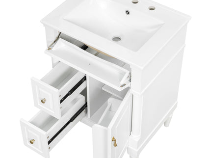 Freestanding Bathroom Vanity With Sink, Adjustable Shelf & Flip Drawer