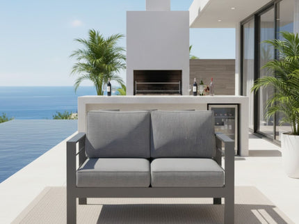 All Weather Patio Loveseat With Thick Cushions - Gray / Gray