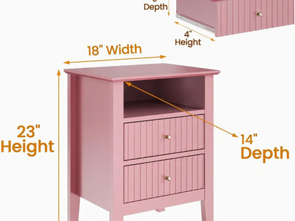 Fluted Nightstand With 2 Drawers