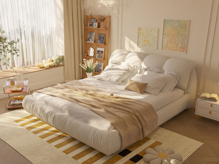 Luxury Upholstered Platform Bed With Oversized Padded Backrest And Solid Wood Frame