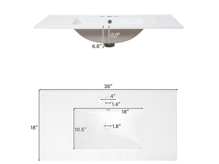 Bathroom Vanity With Sink, Soft Close Doors, Adjustable Shelf & 3 Drawers