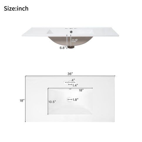 Bathroom Vanity With Sink, Soft Close Doors, Adjustable Shelf & 3 Drawers