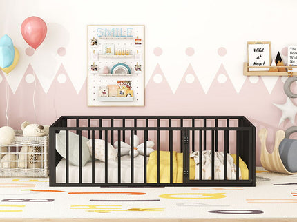 Metal Floor Bed Frame With Fence And Door