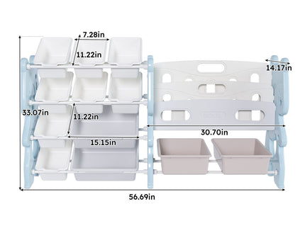 Kids Toy Storage Organizer With 2 Tier Bookshelf, Toy Storage With 12 Bins