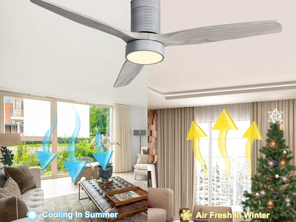 52" 18W LED Ceiling Fan With Dimmable 6 Speed Remote 3 Blade Reversible DC Motor For Living Room - Silver