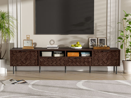 TV Stand For TVs Up To 85" With Closed Storage, Soft Closing Hinges, Living Room Entertainment Center - Walnut