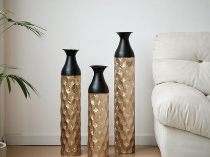 Floor Metal Vases (Set of 3) Gorgeous Home Decoration Large Glazed Metal Vases - Black / Gold