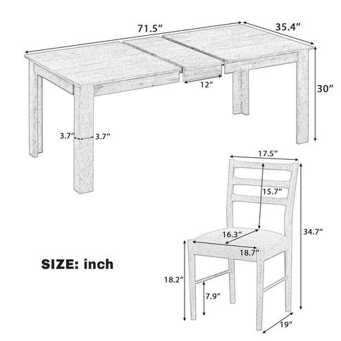 7 Piece Dining Set With Extendable Table, 2 Drawers & 6 Upholstered Chairs