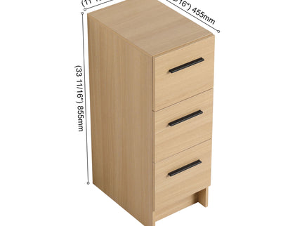 Slim Freestanding Bathroom Storage Cabinet, 3 Drawers - Light Oak