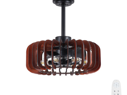 Ceiling Fan, Fandelier With 6 E12 Sockets, Reversible DC Motor, 6 Speeds, Remote Control, Adjustable Hanging - Black / Brown