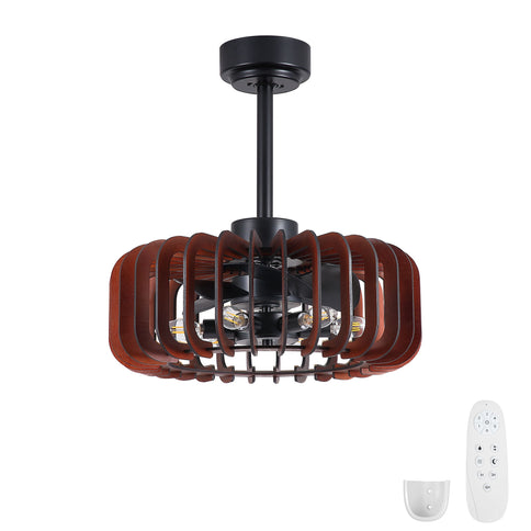 Ceiling Fan, Fandelier With 6 E12 Sockets, Reversible DC Motor, 6 Speeds, Remote Control, Adjustable Hanging - Black / Brown