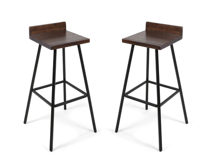 Outdoor Bar Stool With Low Backrests And Wood Seats (Set of 2) - Dark Brown / Black
