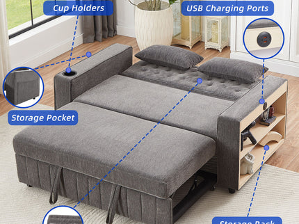 Pull-Out Sofa Bed Convertible Couch With Adjustable Backrest For Living Room
