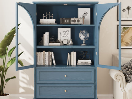 Glass Door Display Case With 2 Drawers And Adjustable Shelf