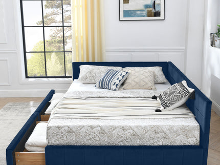 Upholstered Bed Frame With Tufted Backrest And Armrests