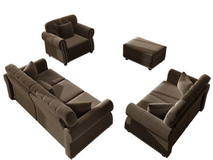 Upholstered Sofa Set With Nailhead Trim And Rolled Armrests, Includes Pillows