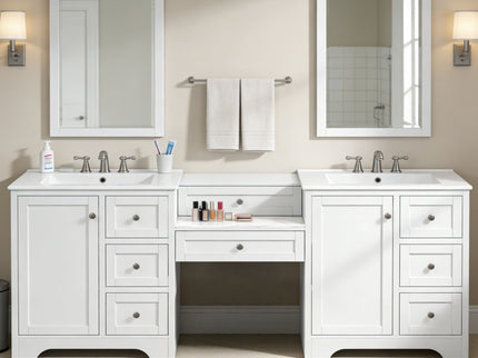 Double Sink Bathroom Vanity With Countertop, 2 Ceramic Sinks, 6 Drawers, Soft Close Design