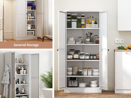Kitchen Pantry Cabinet Adjustable Storage With 4 Shelves, Heavy Duty Freestanding Pantry Organizer - White