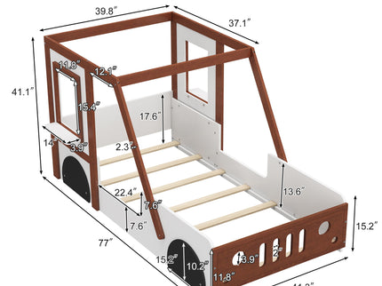 Fun Play Design Twin Size Car Bed, Kids Platform Bed In Car Shaped For Kids Boys Girls Teens - White / Orange