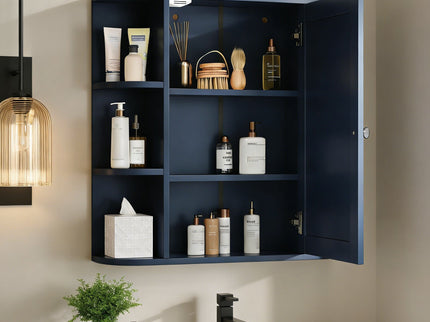 Bathroom Wall Storage Cabinet With Mirror And Adjustable Shelf, 6 Open Shelves