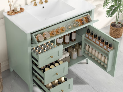 Bathroom Vanity With Sink, 3 Drawers & Cabinet With Adjustable Shelves