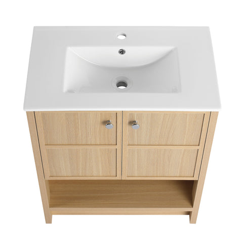 Modern Freestanding Bathroom Vanity With Ceramic Sink And Soft Closing Doors