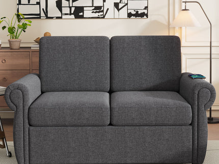 Pull Out Sofa Bed Loveseat Sleeper With Twin Size Memory Mattress With Two USB Ports For Living Room Spaces