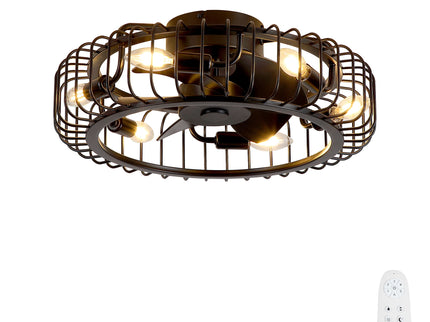 Flush Mount Ceiling Fan With Lights, Low Profile Fandelier With E12 Sockets, Reversible DC Motor, 6 Speeds - Black
