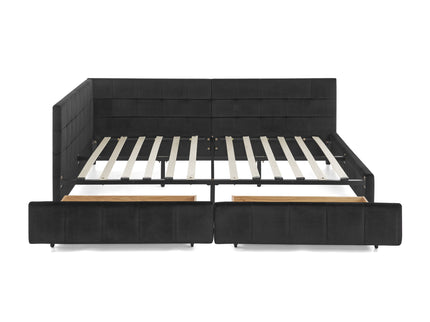 Storage Elegant Upholstered Tufted Bed Frame With Backrest And Armrests