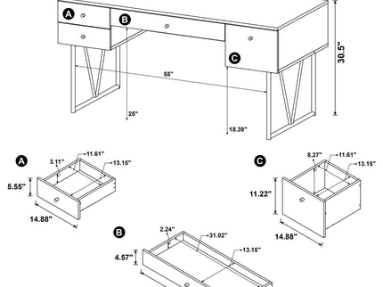 Vellun - 4 Drawer Writing Desk - Mango Color