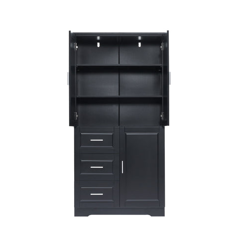 Tall Wide Storage Cabinet With Doors, 3 Drawers