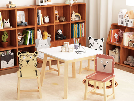 Kids Table And Chair Set With Cartoon Animals Design - White