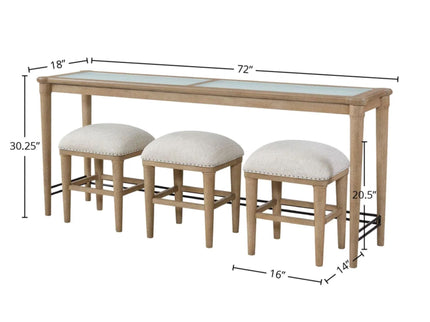 Glass Console Table With 3 Stools - Frosted