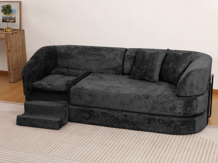 3 Seater Sofa With Built In Pet Bed Nook, Curved Design And 2 Throw Pillows