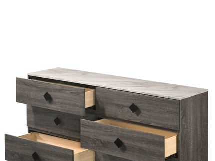 Avantika - Faux Marble Top Rustic Dresser - Gray / Marble / Oak